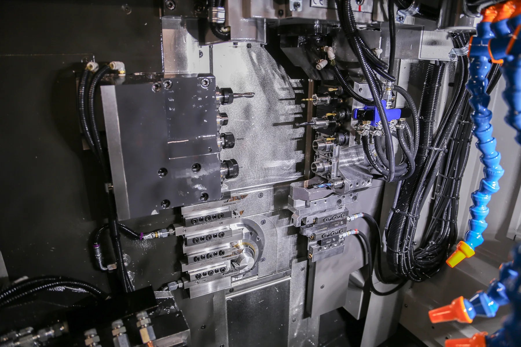 Tooling stations inside Veridune's Swiss CNC lathe